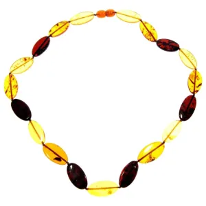 Genuine Mixed Baltic Amber Flat Oval Olive Beads Luxurious Necklace - NE0171