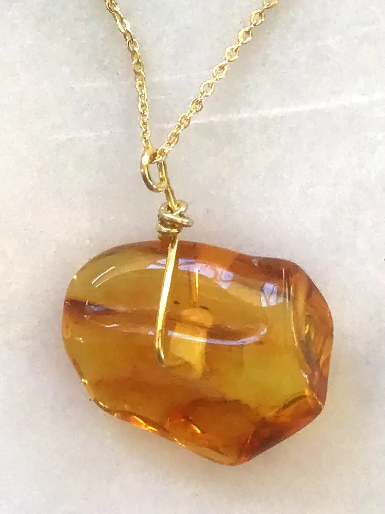 Genuine Natural Baltic Amber Necklace #04 - 16 Kt Gold plated chain necklace Handmade Jewelry - Great gift