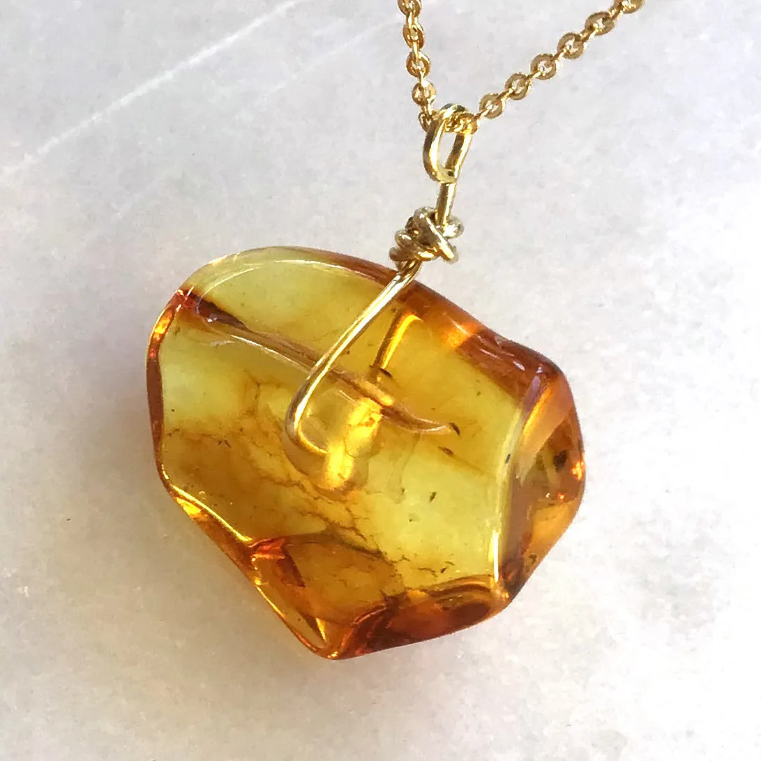 Genuine Natural Baltic Amber Necklace #04 - 16 Kt Gold plated chain necklace Handmade Jewelry - Great gift