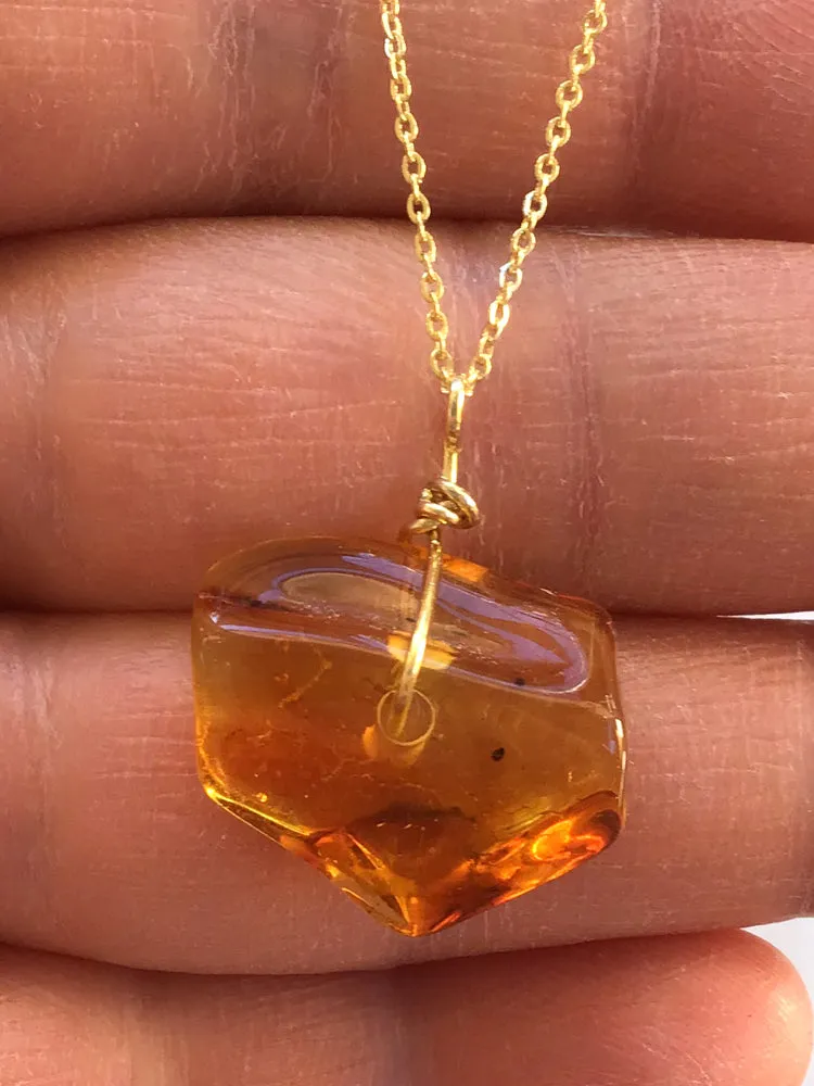 Genuine Natural Baltic Amber Necklace #04 - 16 Kt Gold plated chain necklace Handmade Jewelry - Great gift