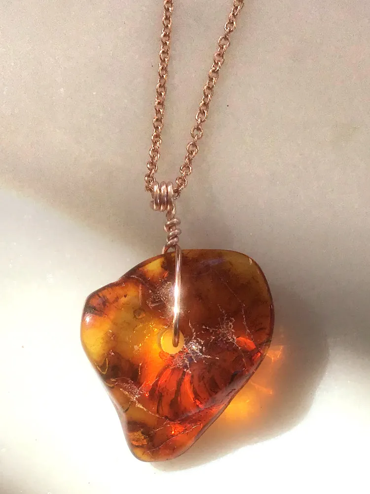 Genuine Natural Baltic Amber Necklace #05 - 16 Kt Rose Gold plated chain necklace Handmade Jewelry - Great gift