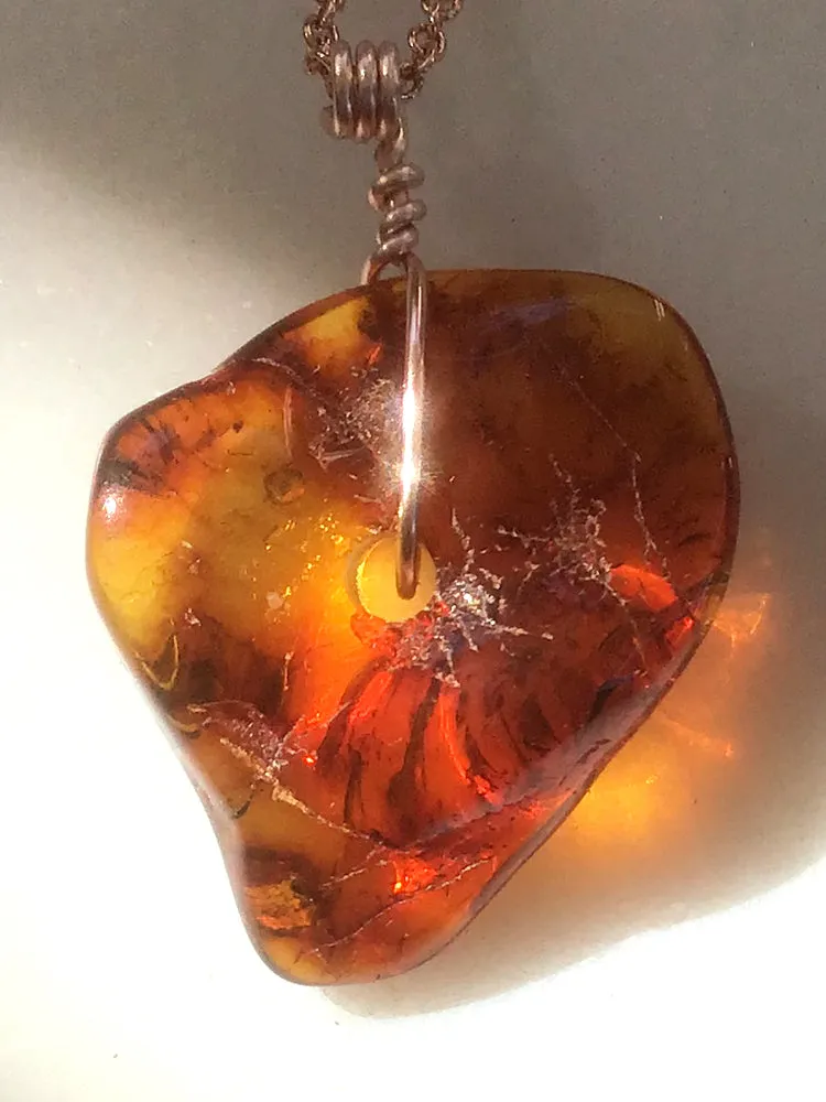 Genuine Natural Baltic Amber Necklace #05 - 16 Kt Rose Gold plated chain necklace Handmade Jewelry - Great gift