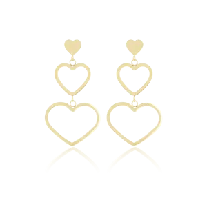 Gold coloured stud earrings with three hearts