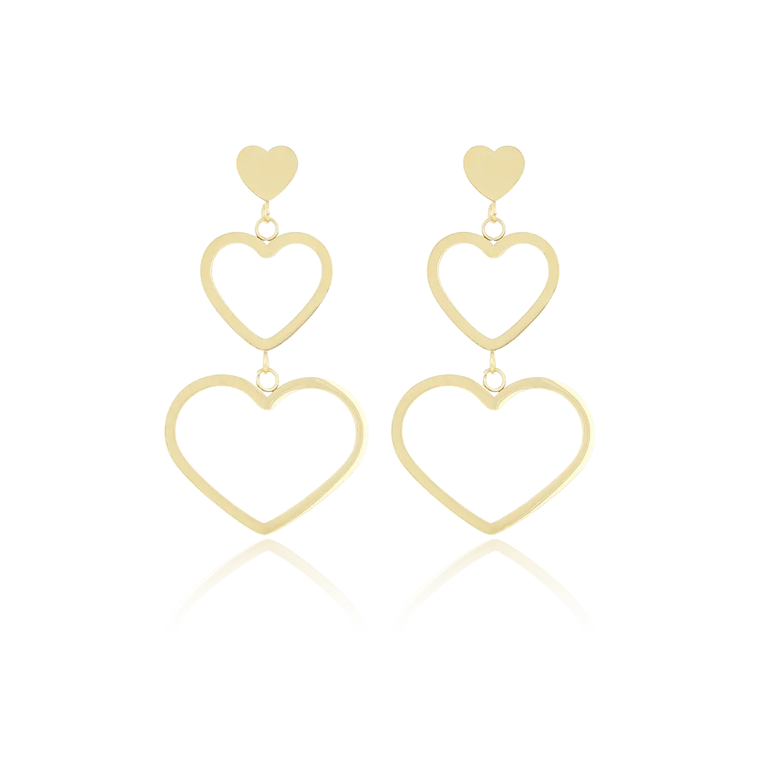 Gold coloured stud earrings with three hearts