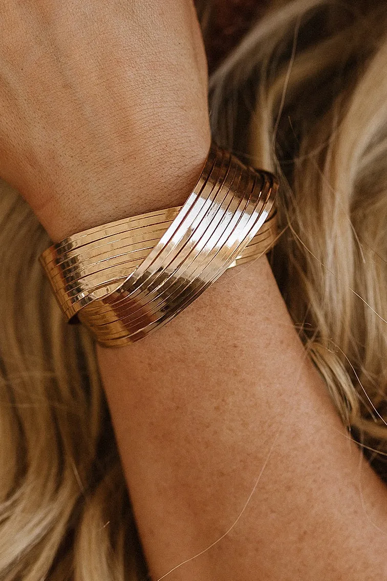 Gold Crossover Cuff Wide Bracelet | PRE ORDER