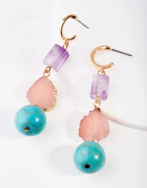 Gold Multi Turquoise, Rose Quartz, Amethyst Earrings