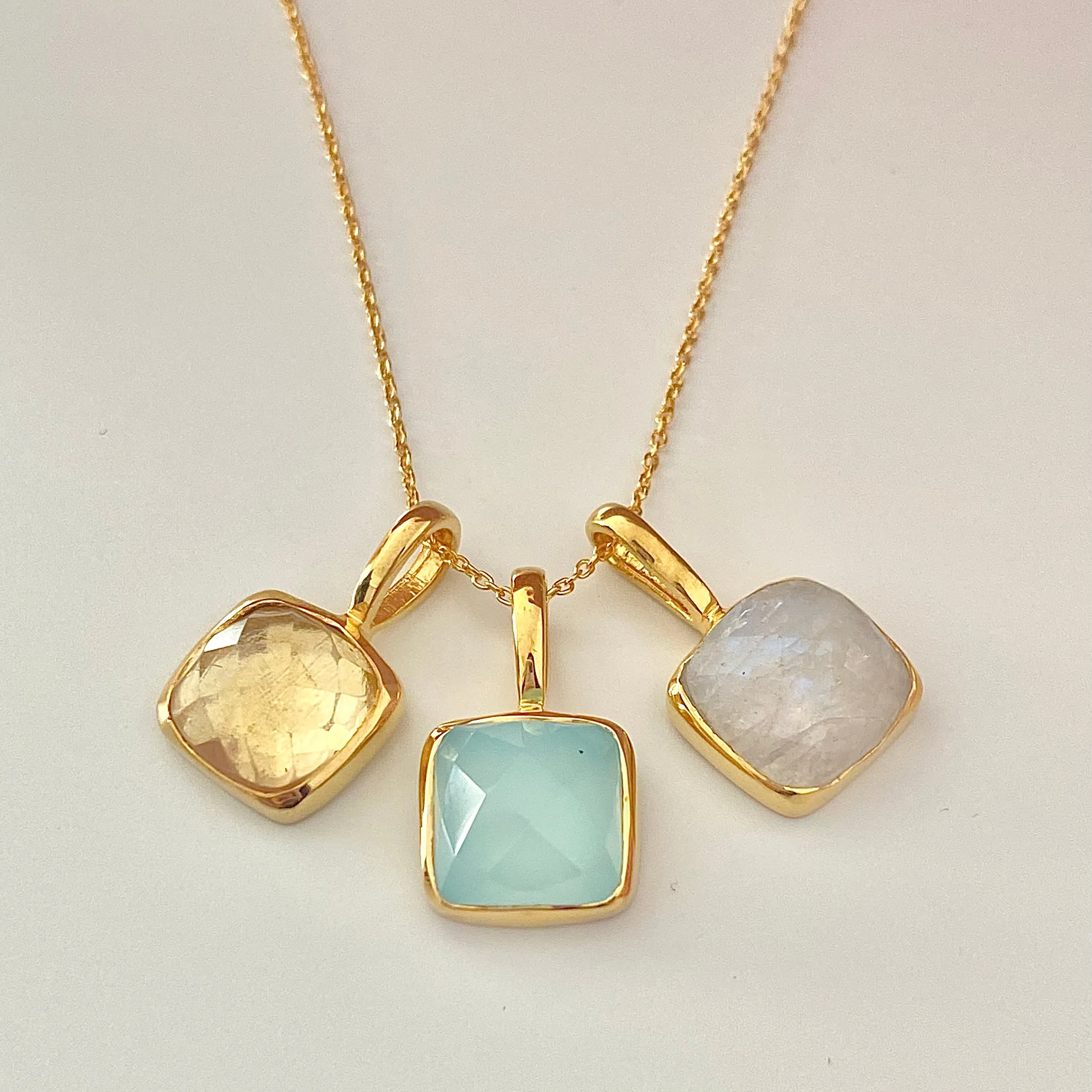 Gold Plated Sterling Silver Pendant Necklace with a Faceted Square Gemstone - Citrine