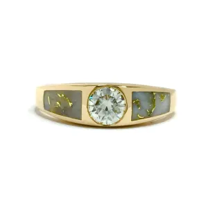 Gold Quartz Ring Double Sided Inlaid with .52ct Round Diamond