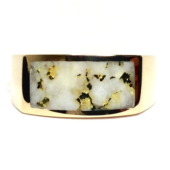 Gold Quartz Ring Rectangle Inlaid Design