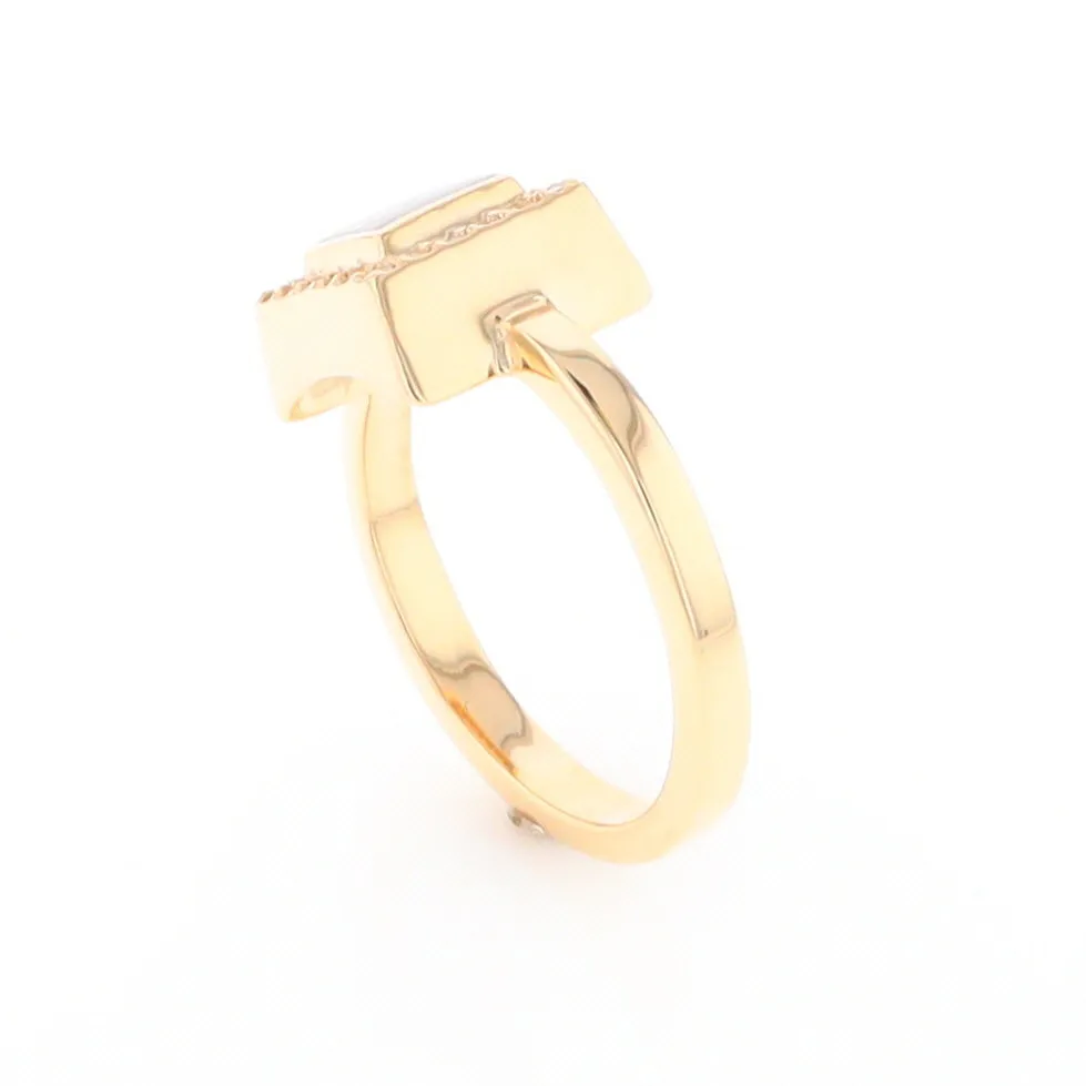 Gold Quartz Ring Square Inlaid Halo .14ctw Diamonds Design