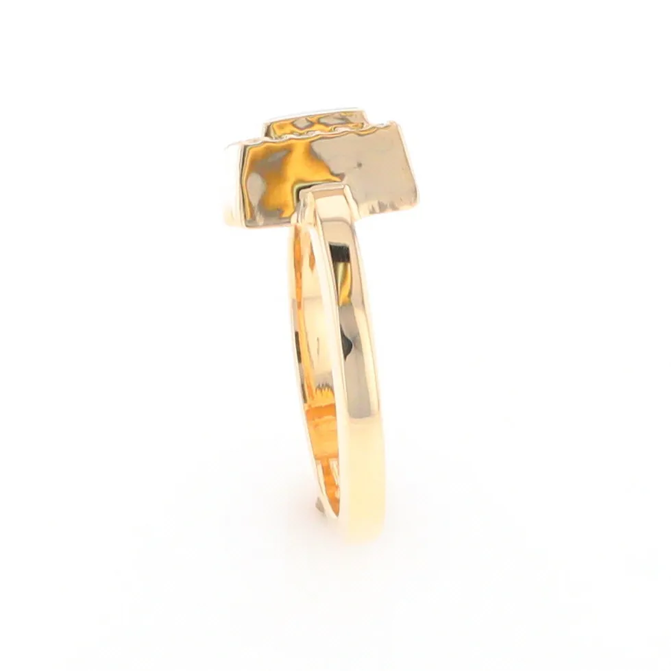 Gold Quartz Ring Square Inlaid Halo .14ctw Diamonds Design