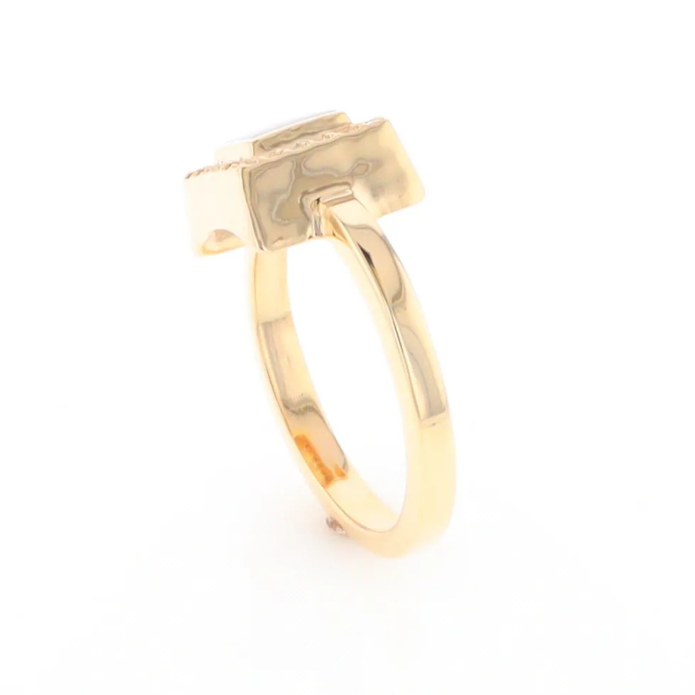 Gold Quartz Ring Square Inlaid Halo .14ctw Diamonds Design