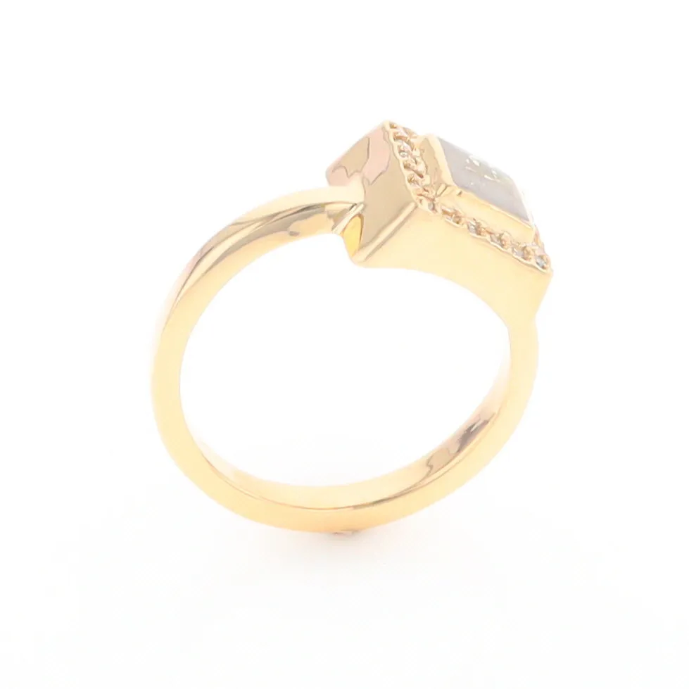 Gold Quartz Ring Square Inlaid Halo .14ctw Diamonds Design