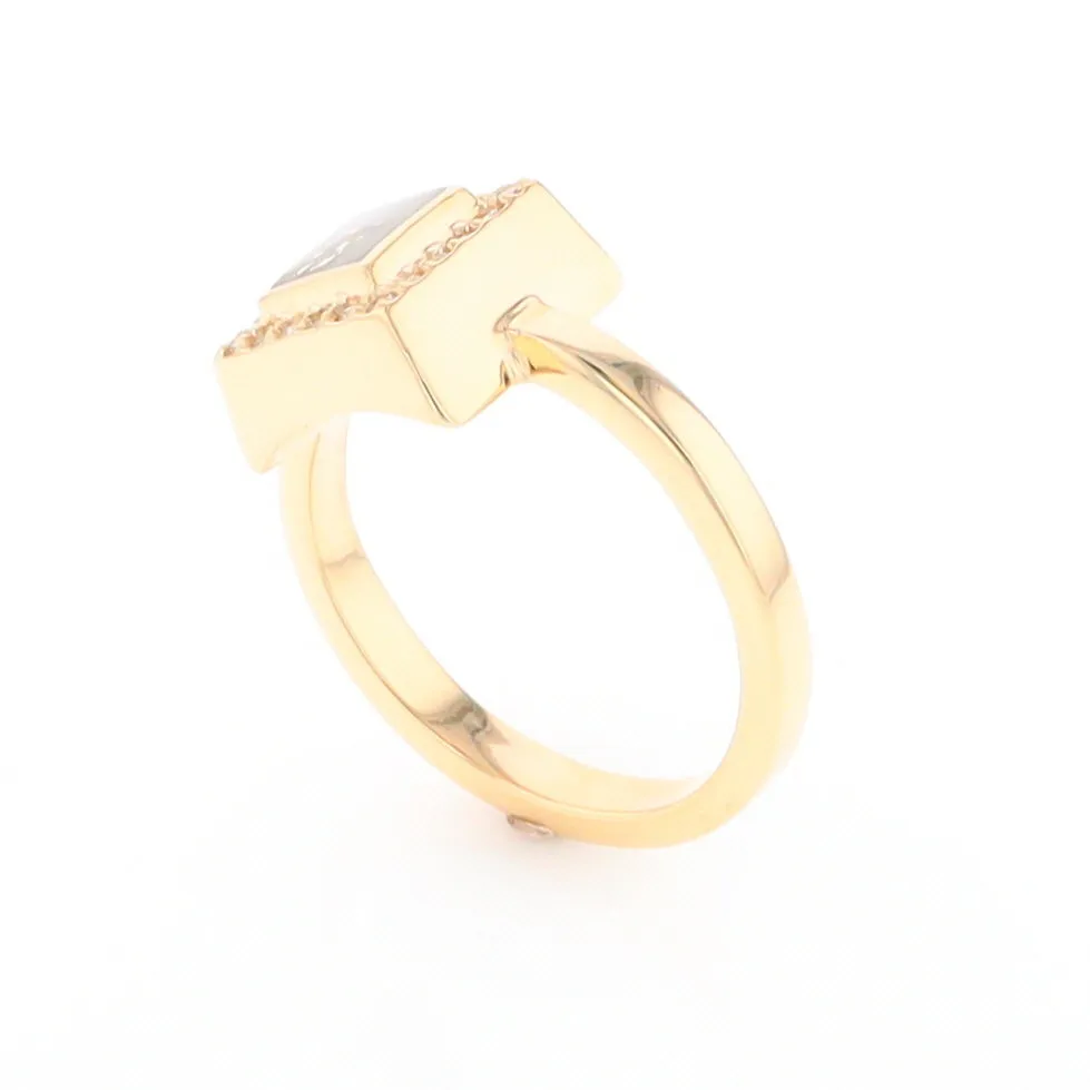 Gold Quartz Ring Square Inlaid Halo .14ctw Diamonds Design