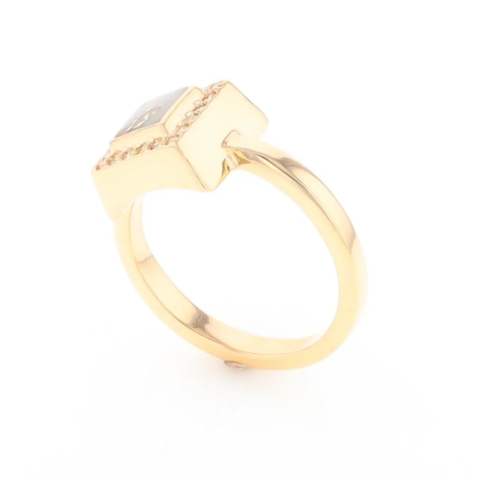 Gold Quartz Ring Square Inlaid Halo .14ctw Diamonds Design