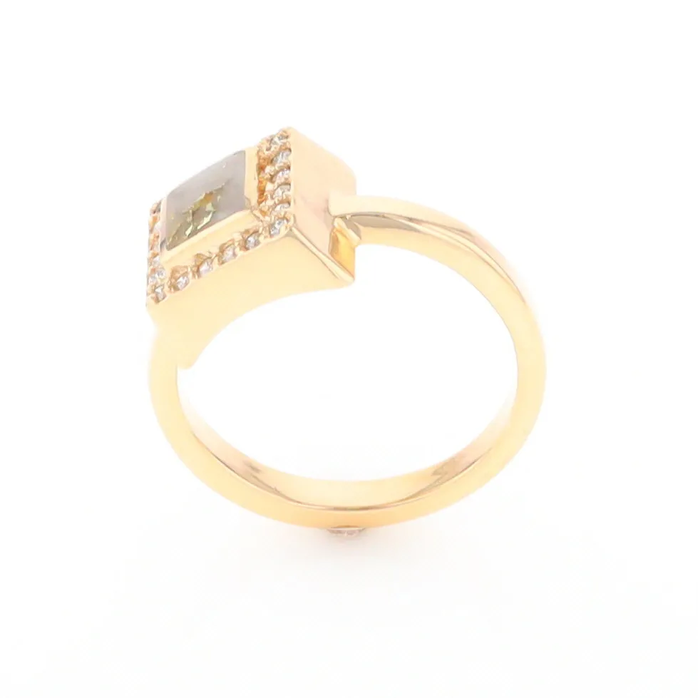 Gold Quartz Ring Square Inlaid Halo .14ctw Diamonds Design