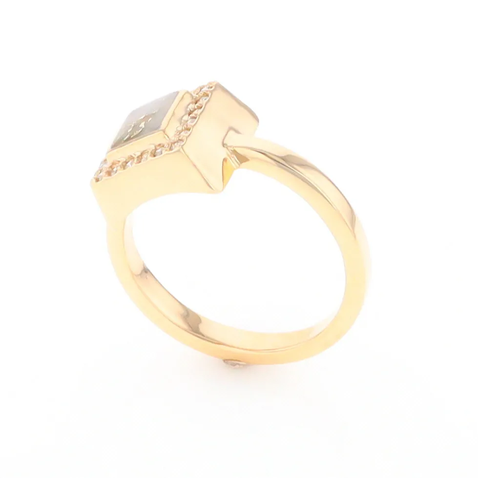 Gold Quartz Ring Square Inlaid Halo .14ctw Diamonds Design