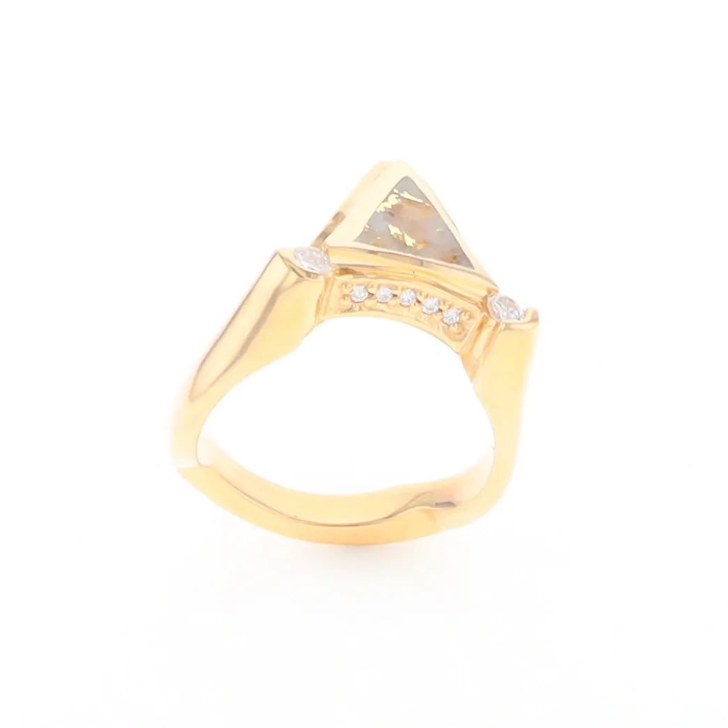 Gold Quartz Ring Triangle Inlaid Design with .31ctw Round Diamonds