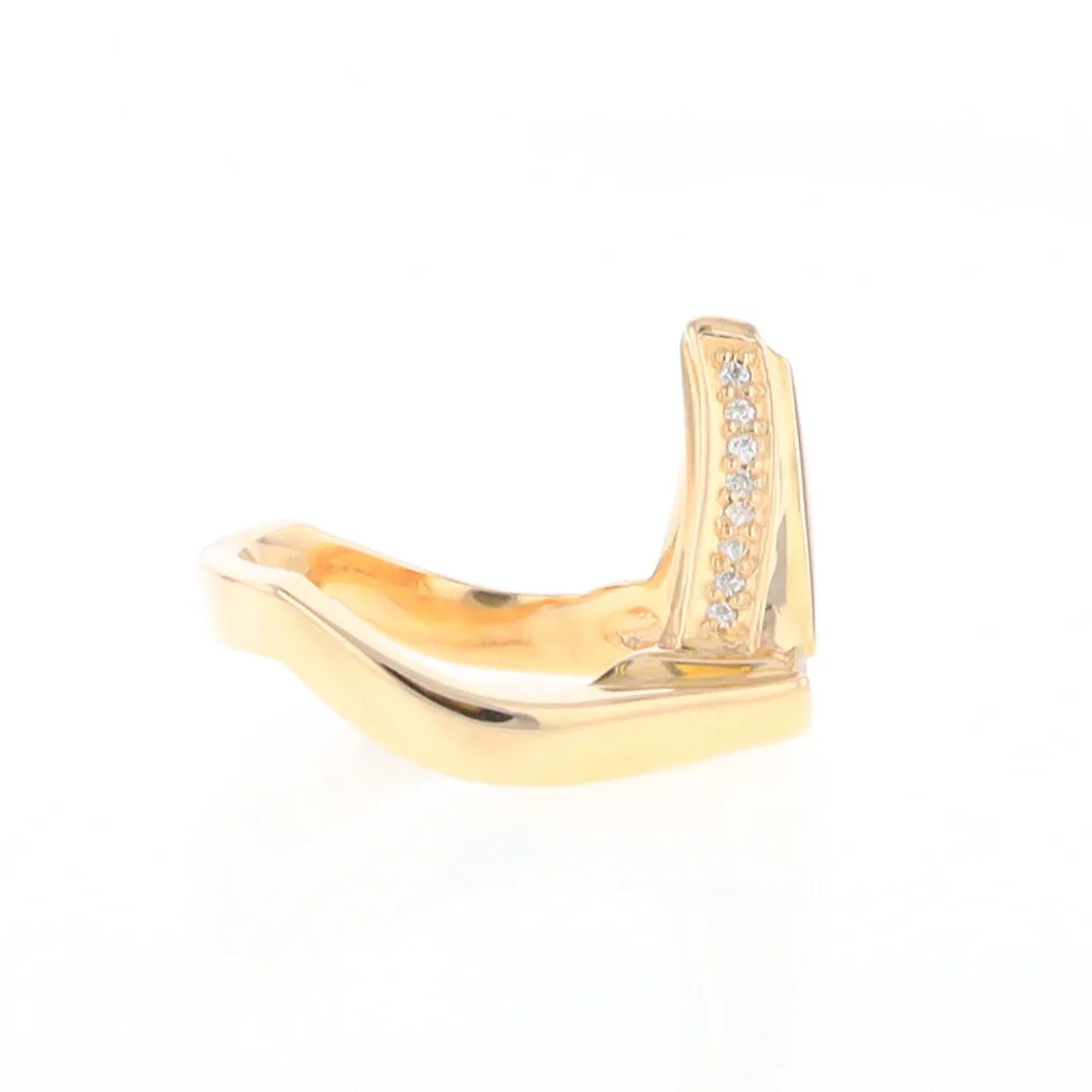 Gold Quartz Ring Triangle Inlaid Design with .31ctw Round Diamonds