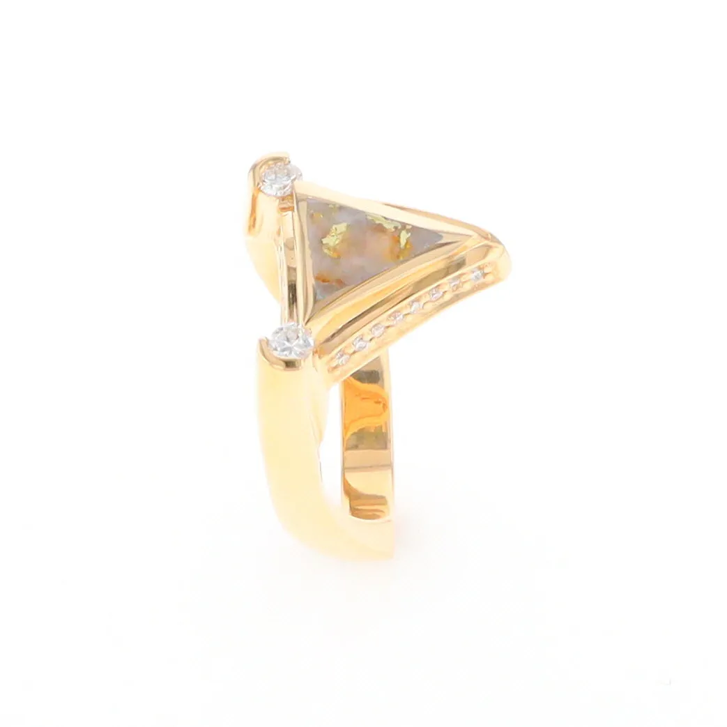 Gold Quartz Ring Triangle Inlaid Design with .31ctw Round Diamonds