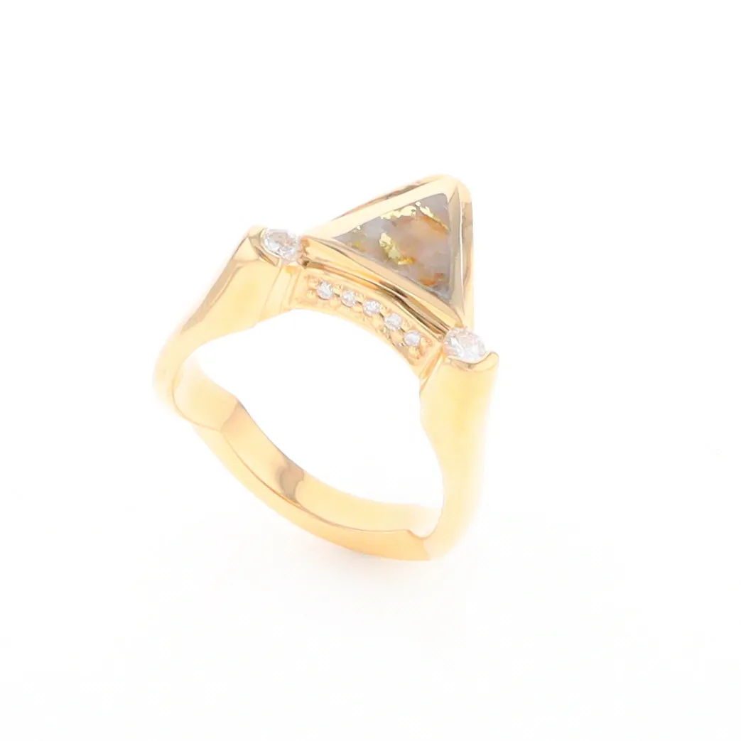 Gold Quartz Ring Triangle Inlaid Design with .31ctw Round Diamonds