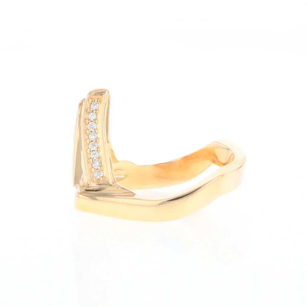 Gold Quartz Ring Triangle Inlaid Design with .31ctw Round Diamonds