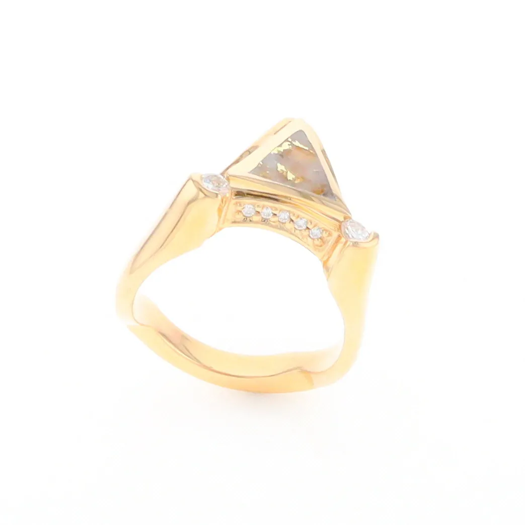 Gold Quartz Ring Triangle Inlaid Design with .31ctw Round Diamonds