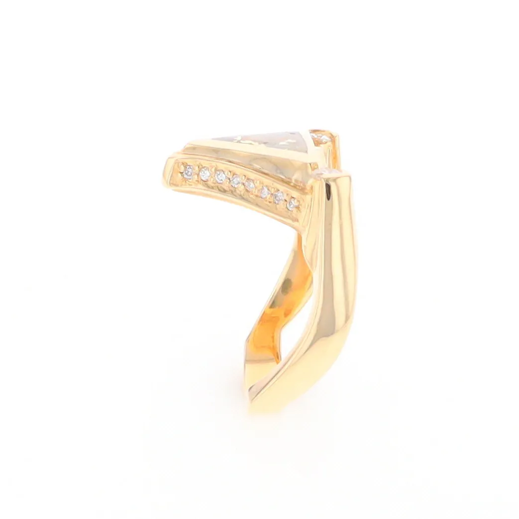 Gold Quartz Ring Triangle Inlaid Design with .31ctw Round Diamonds