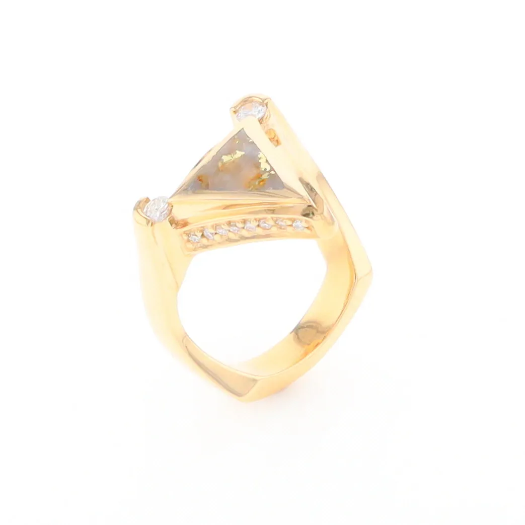 Gold Quartz Ring Triangle Inlaid Design with .31ctw Round Diamonds