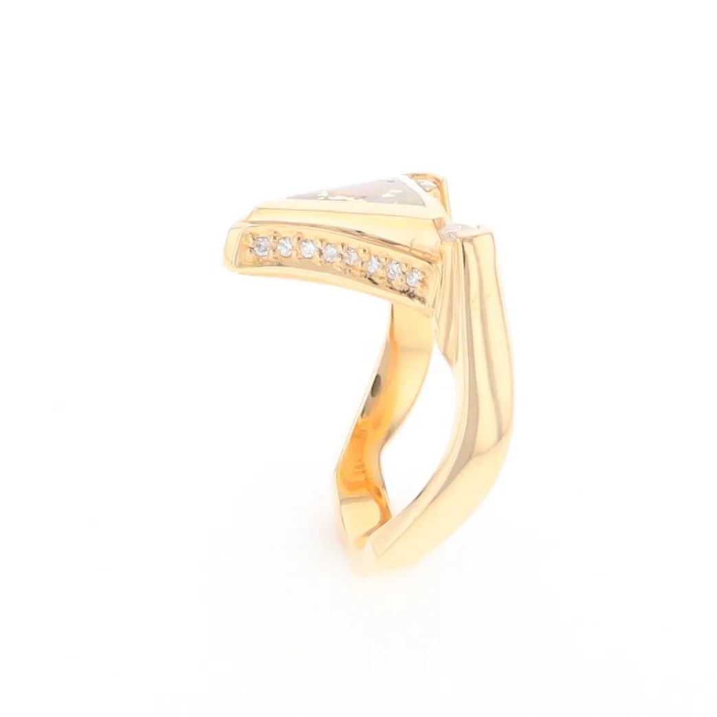 Gold Quartz Ring Triangle Inlaid Design with .31ctw Round Diamonds