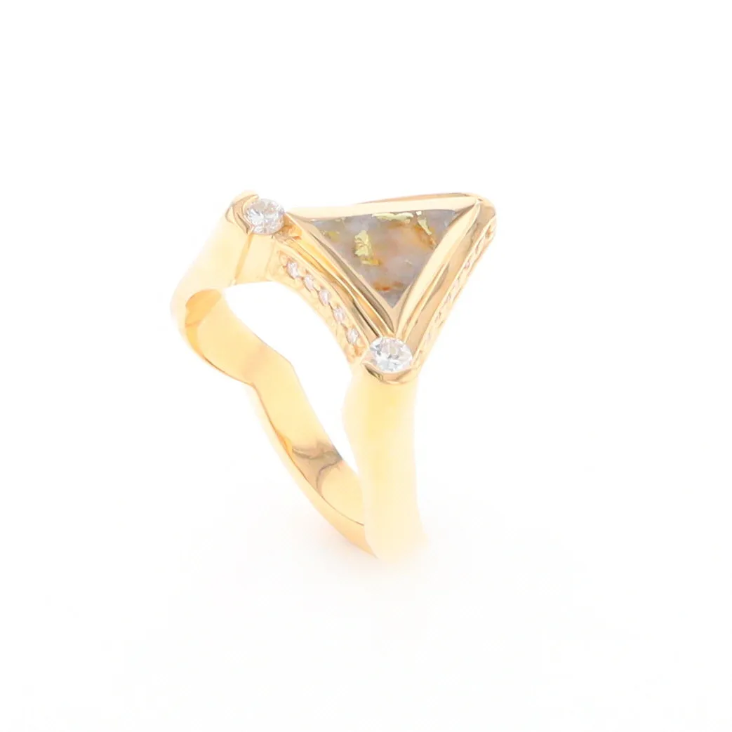 Gold Quartz Ring Triangle Inlaid Design with .31ctw Round Diamonds