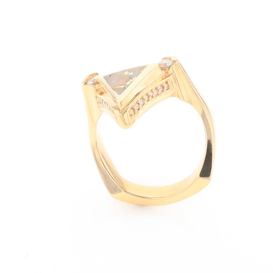 Gold Quartz Ring Triangle Inlaid Design with .31ctw Round Diamonds