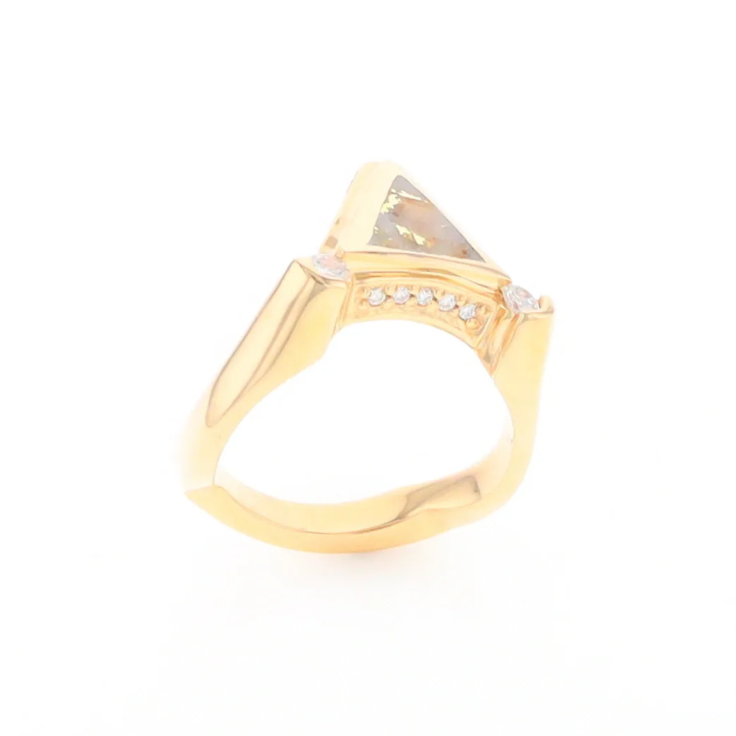 Gold Quartz Ring Triangle Inlaid Design with .31ctw Round Diamonds