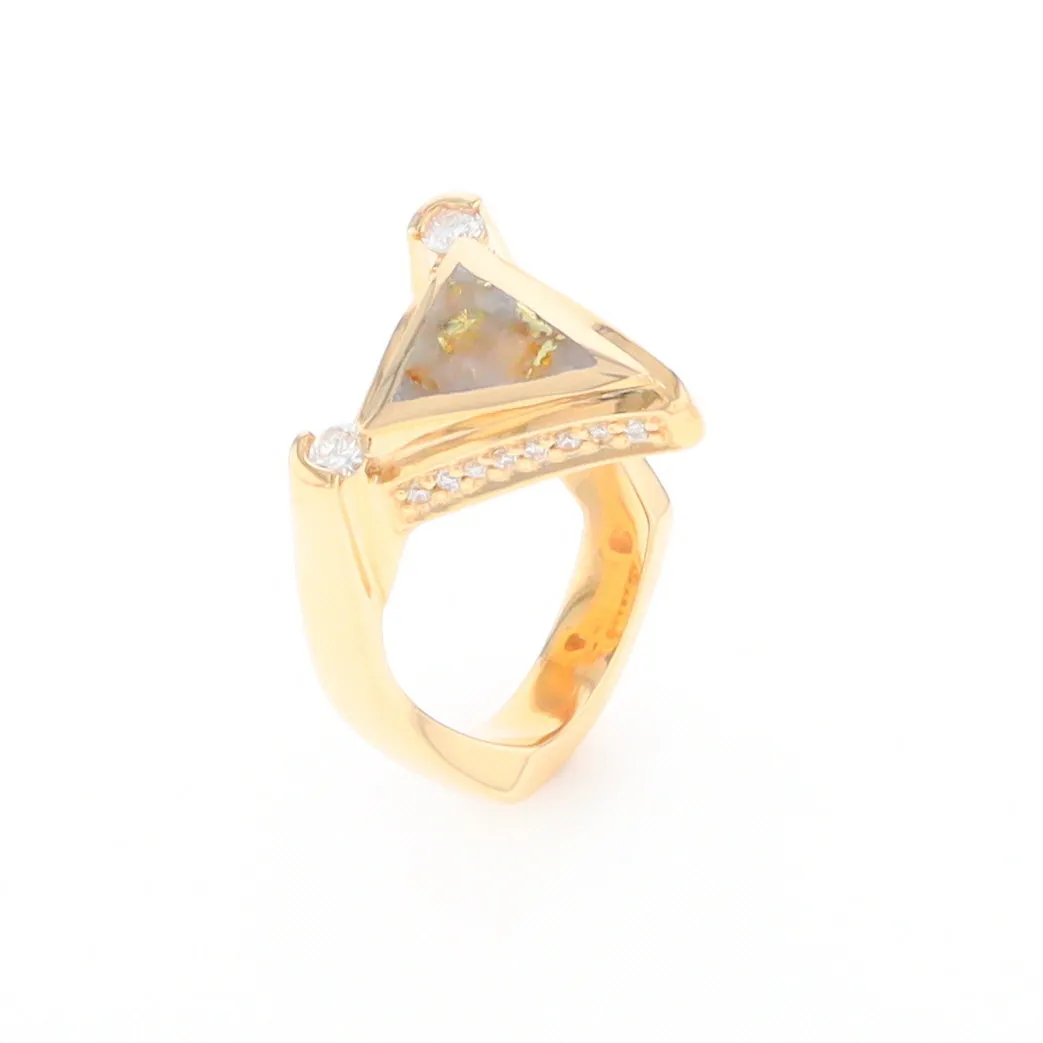 Gold Quartz Ring Triangle Inlaid Design with .31ctw Round Diamonds