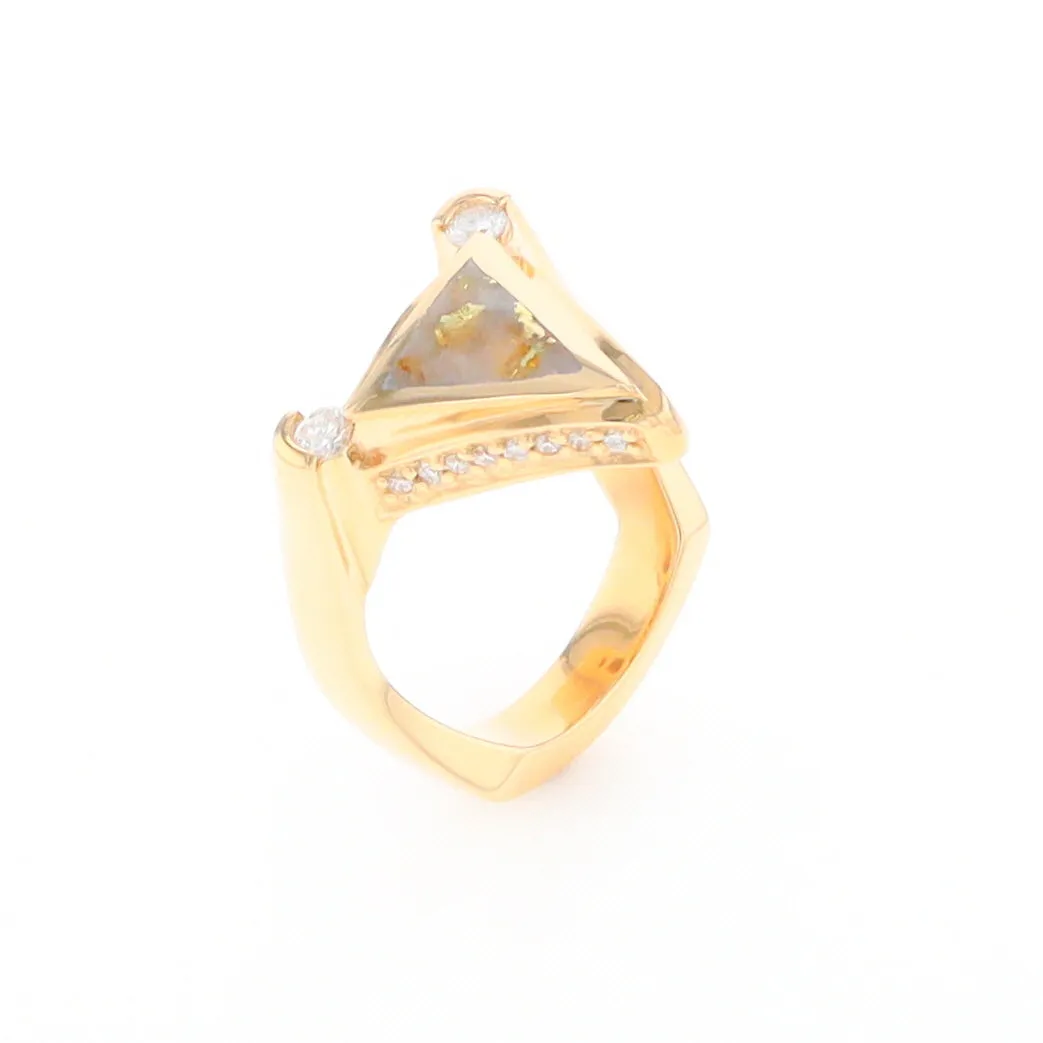 Gold Quartz Ring Triangle Inlaid Design with .31ctw Round Diamonds