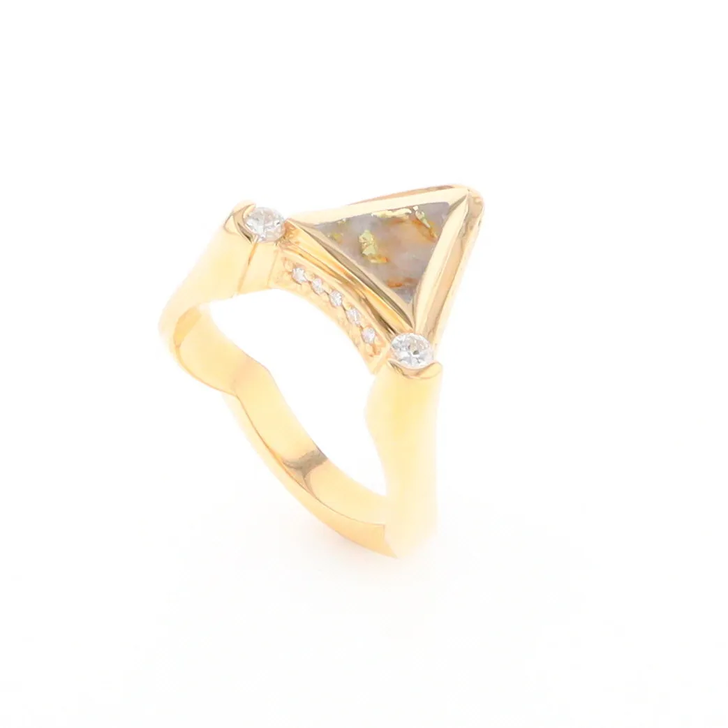 Gold Quartz Ring Triangle Inlaid Design with .31ctw Round Diamonds