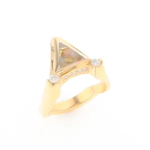 Gold Quartz Ring Triangle Inlaid Design with .31ctw Round Diamonds