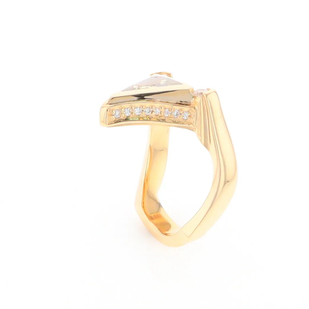 Gold Quartz Ring Triangle Inlaid Design with .31ctw Round Diamonds