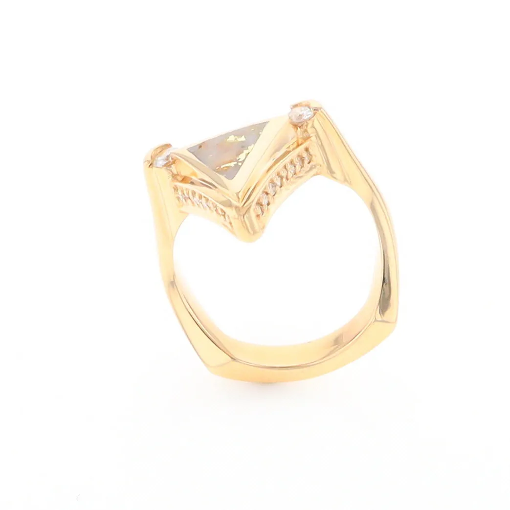 Gold Quartz Ring Triangle Inlaid Design with .31ctw Round Diamonds