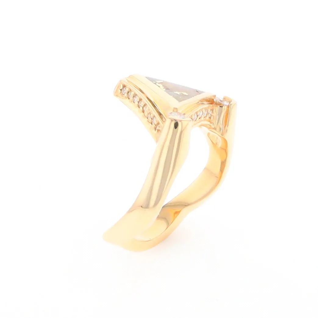 Gold Quartz Ring Triangle Inlaid Design with .31ctw Round Diamonds