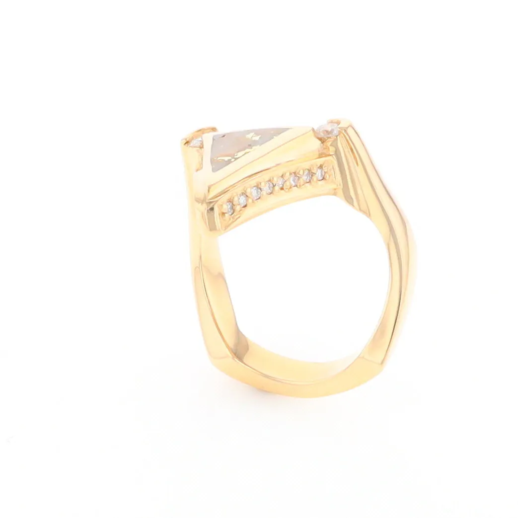 Gold Quartz Ring Triangle Inlaid Design with .31ctw Round Diamonds