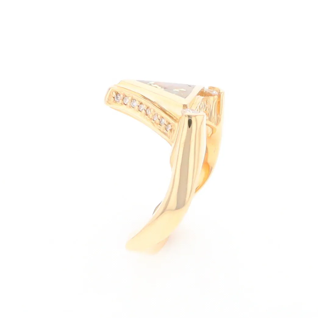 Gold Quartz Ring Triangle Inlaid Design with .31ctw Round Diamonds