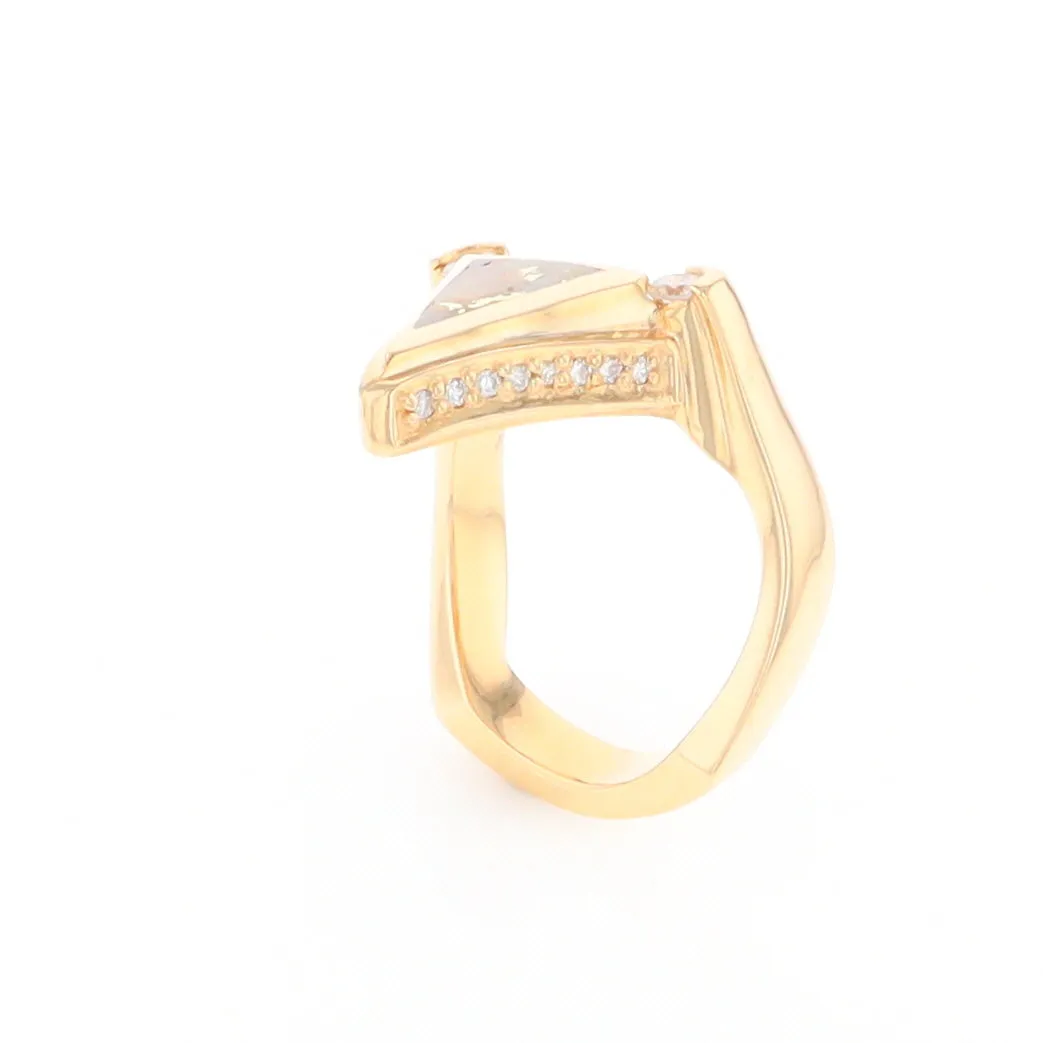 Gold Quartz Ring Triangle Inlaid Design with .31ctw Round Diamonds