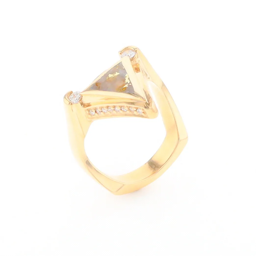 Gold Quartz Ring Triangle Inlaid Design with .31ctw Round Diamonds