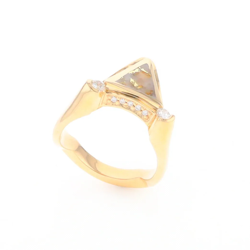 Gold Quartz Ring Triangle Inlaid Design with .31ctw Round Diamonds