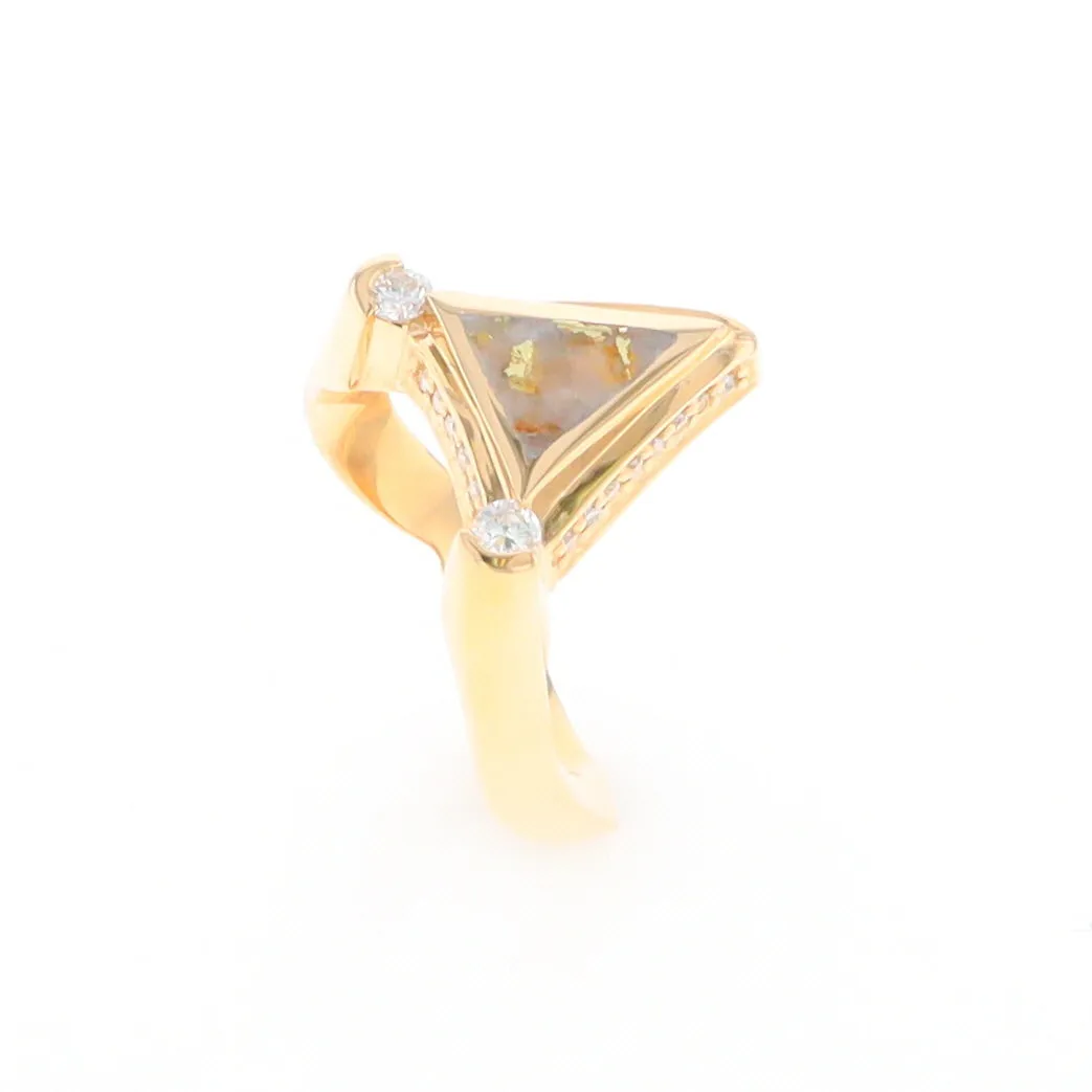 Gold Quartz Ring Triangle Inlaid Design with .31ctw Round Diamonds