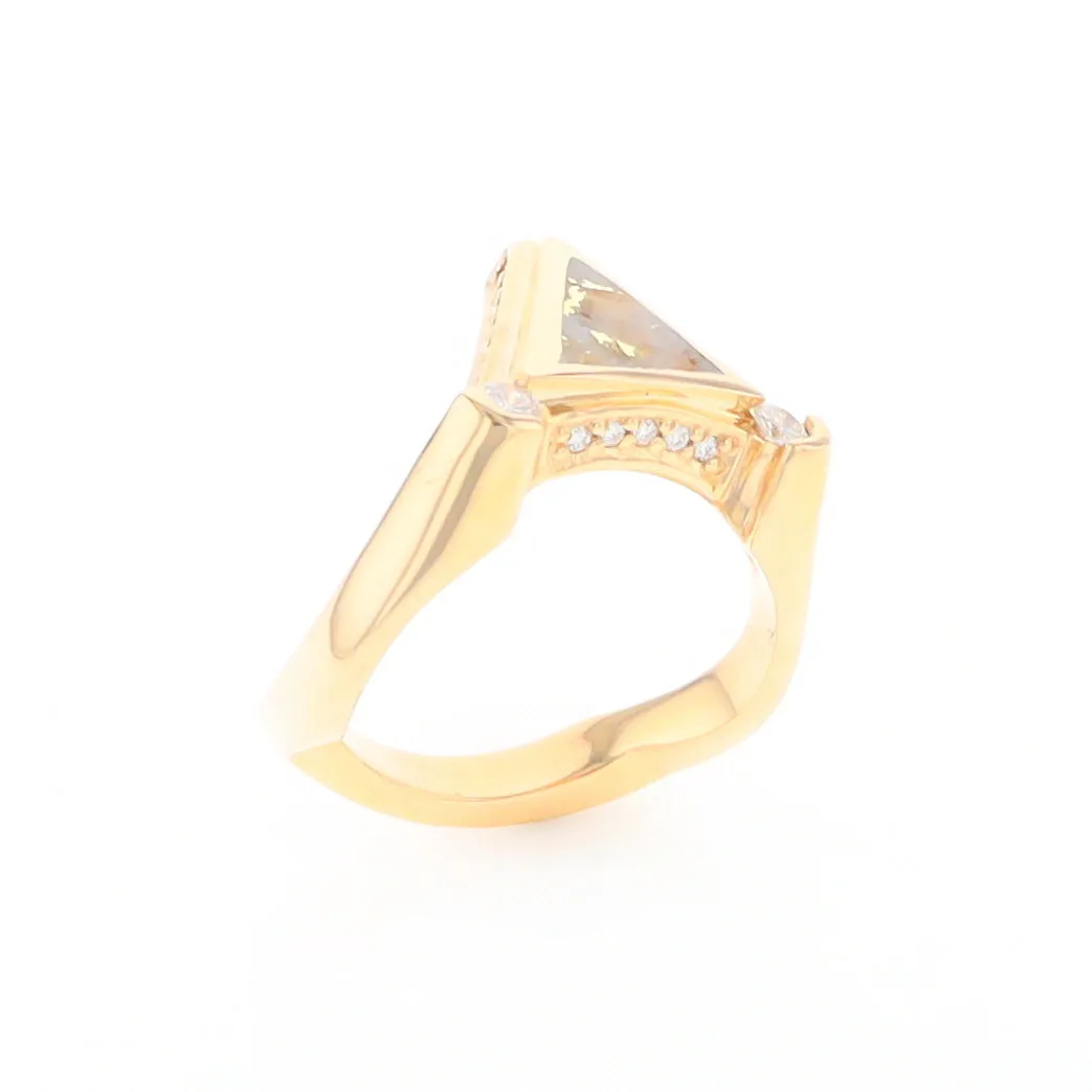 Gold Quartz Ring Triangle Inlaid Design with .31ctw Round Diamonds