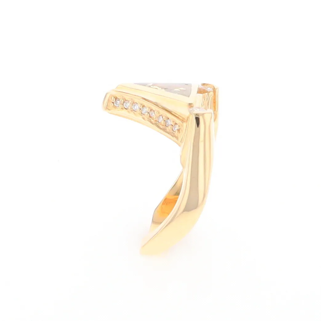 Gold Quartz Ring Triangle Inlaid Design with .31ctw Round Diamonds