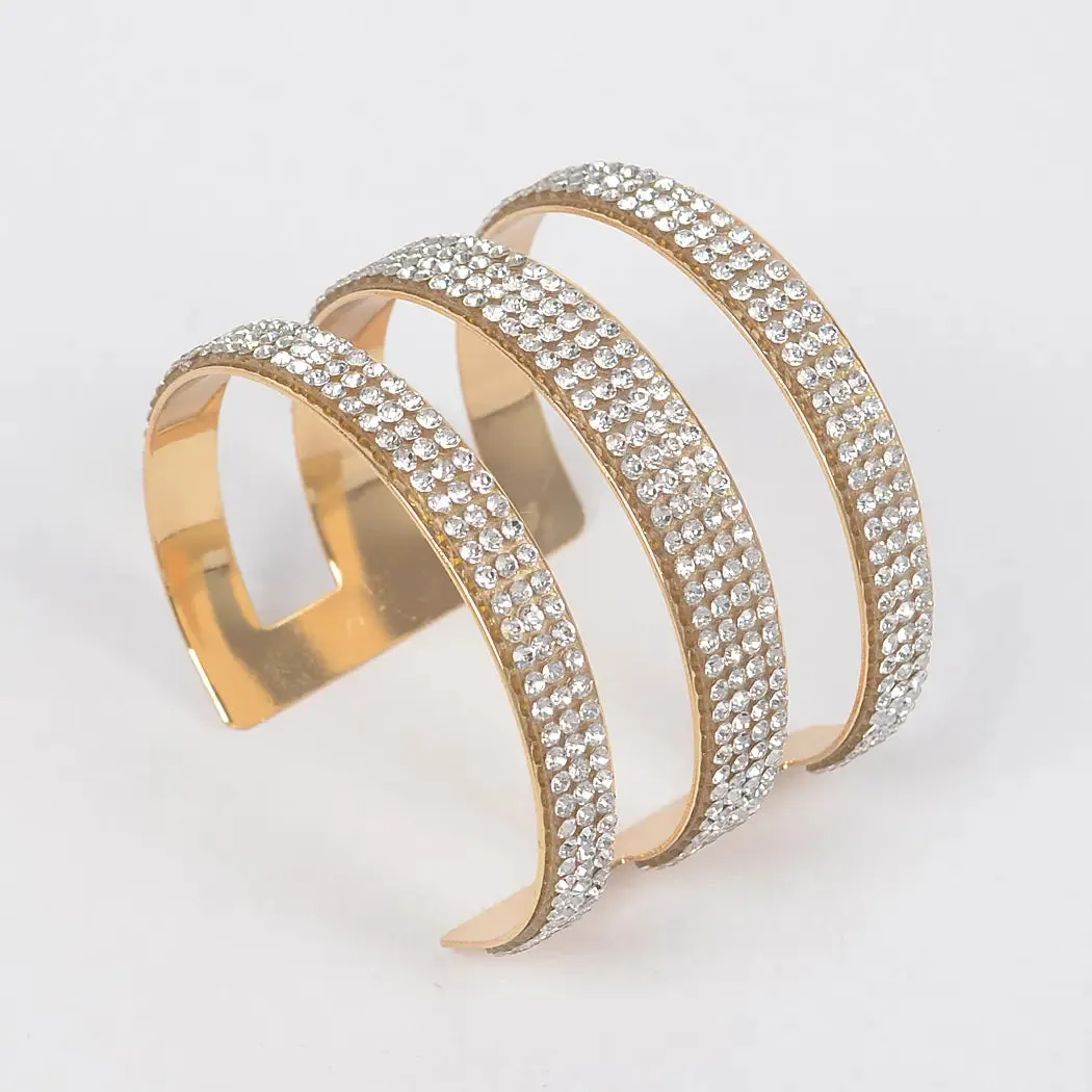 Gold Triple Rhinestone Cuff