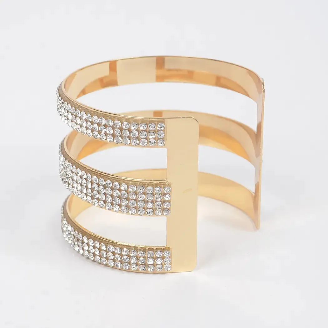 Gold Triple Rhinestone Cuff